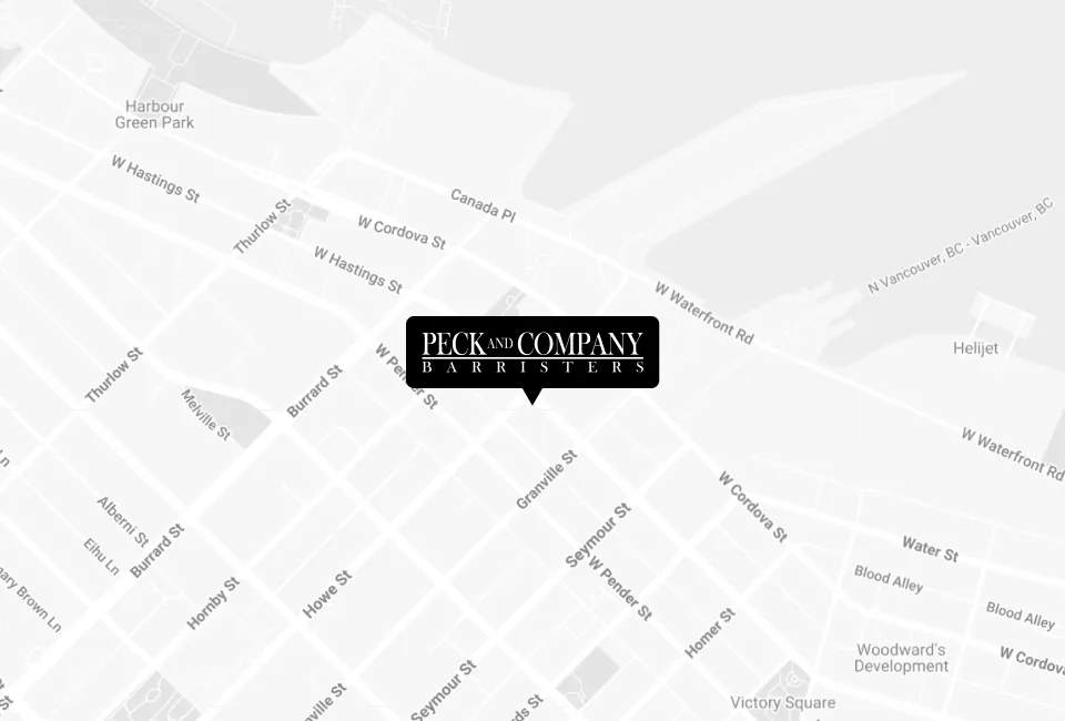 Map showing Peck and Company's office on West Hastings Street, Vancouver
